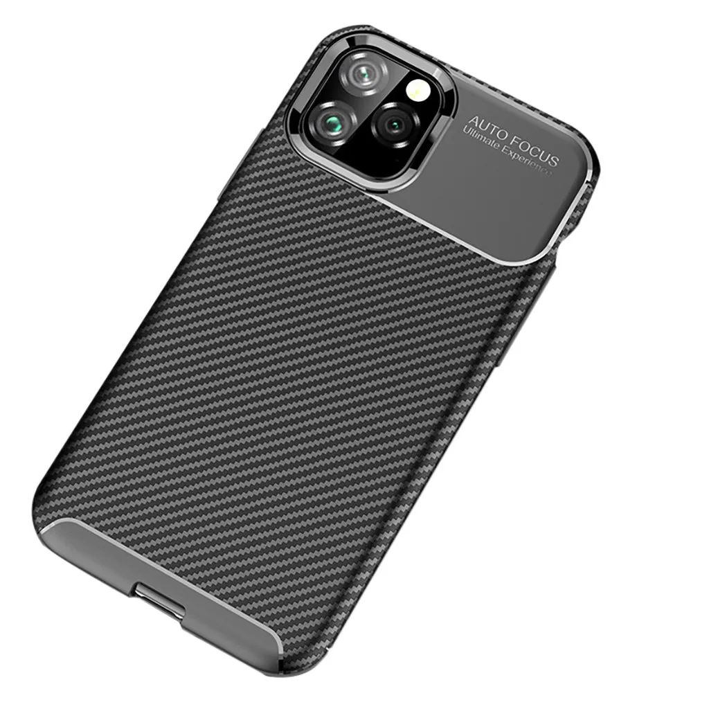 Черный Чехол для телефона для IPhone 11 Pro 11 Pro MAX Модный карбоновый+ защитный силиконовый из ТПУ чехол s для 11 - Цвет: Черный