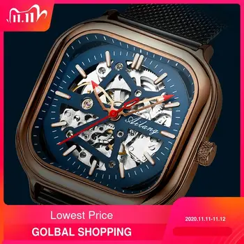 

Relogios AILANG Gold Mechanical Watches Men Skeleton Watches Automatic Mechanical Stainless Steel Band Watch jam tangan pria new