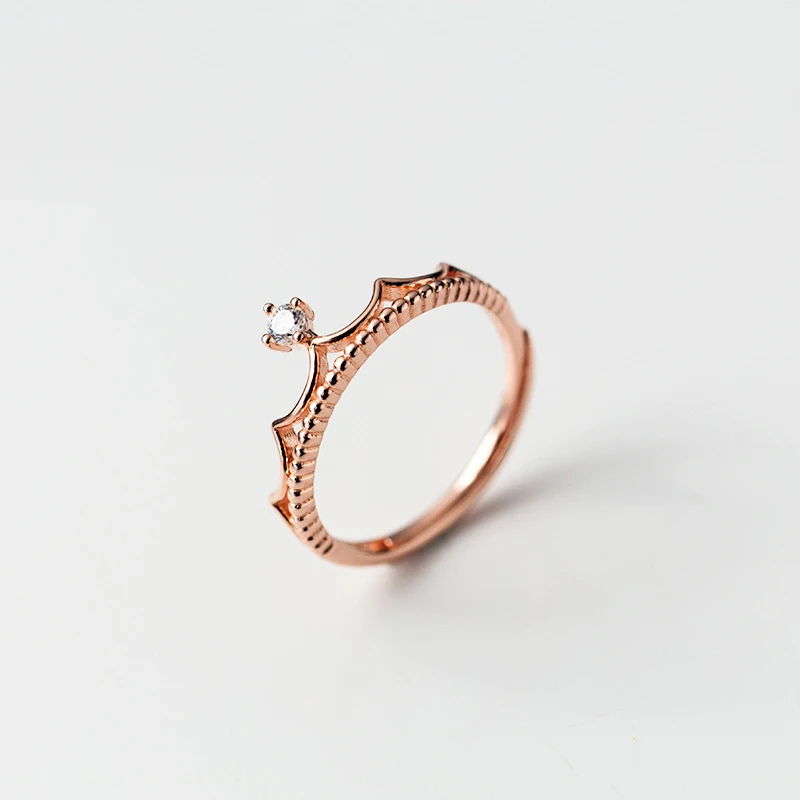 

MloveAcc 100% 925 Solid Real Sterling Silver Rose Crown CZ Cocktail Opening Ring Sizable Girl Kids Xmas Gift