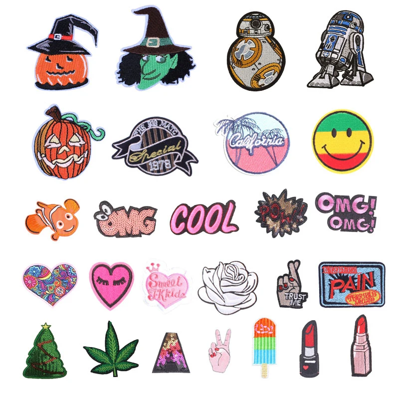 Halloween Iron On Embroidery Patches Cute DIY Creative Badges Hot Transfer Stickers Sew On Clothes Denim Sequin Appliques F