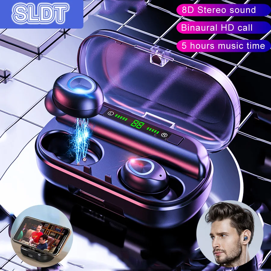 TWS Bluetooth наушники беспроводные наушники 8D бас стерео наушники бинауральная гарнитура с микрофоном внешний аккумулятор