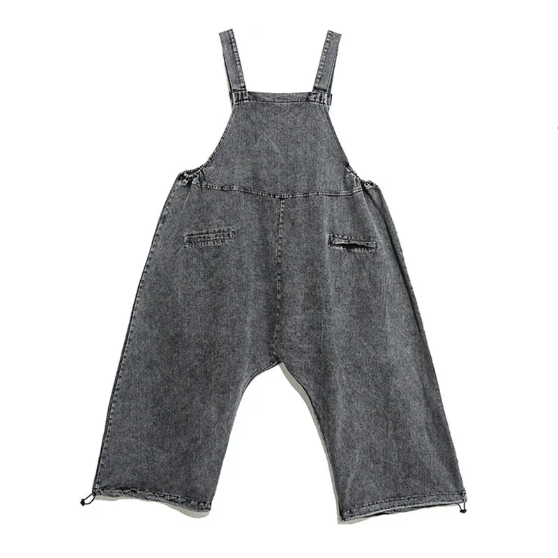 [EAM] High Waist Black Pocket Split Denim Overalls Trousers New Loose Fit Pants Women Fashion Tide Spring Autumn 1K164