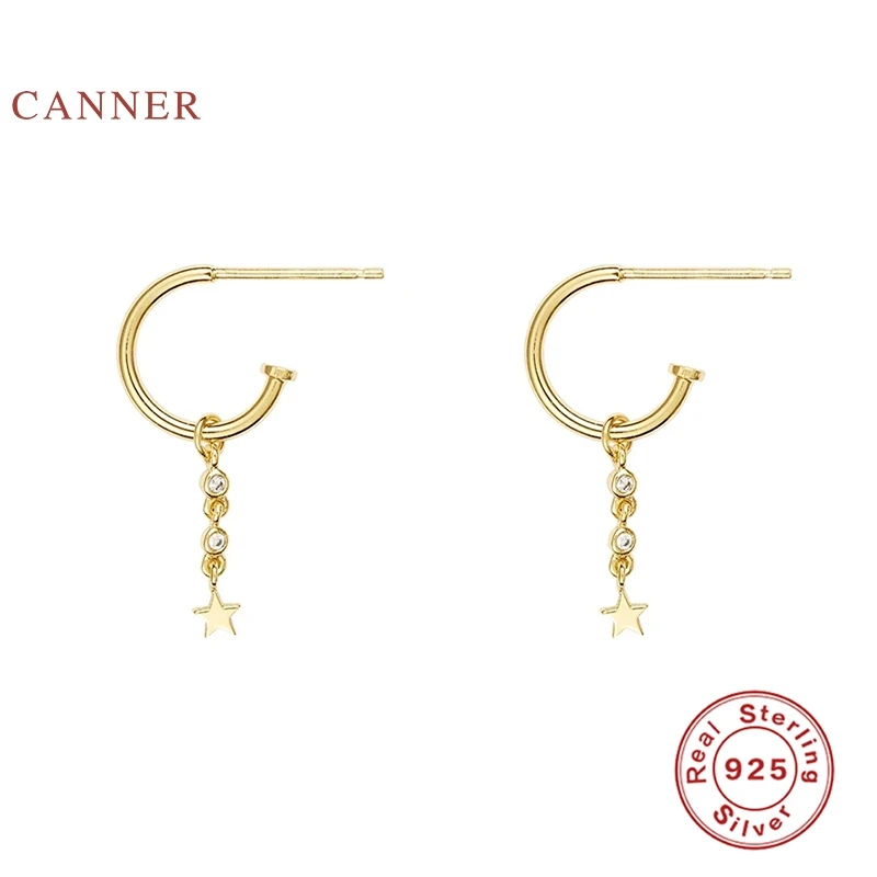 

CANNER lns Wind Five-pointed Star Earrings Hoops 925 Sterling Silver Earrings For Women Silver Jewelry Earring Aretes De Mujer