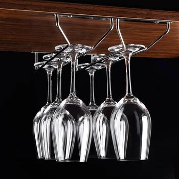 

34cm Double Row Single Row Wine Glass Rack Hanging Wine Cup Holder Under Cabinet Stemware Organizer Goblet Iron Rack Bar Tools