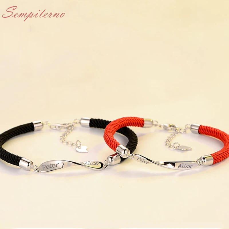 

925 Sterling Silver Mobius Bracelets Custom Couple Name Bracelet Engraved Date Letter Bangles Personalized Lover's Jewelry