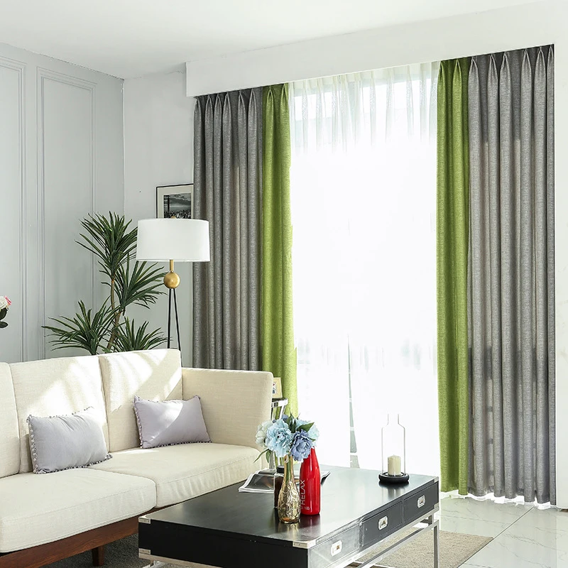 

High-Grade Flower Ramie Stitching Curtain Living Room Bedroom Curtains Simple Modern Linen Curtain Fabric Finished Product