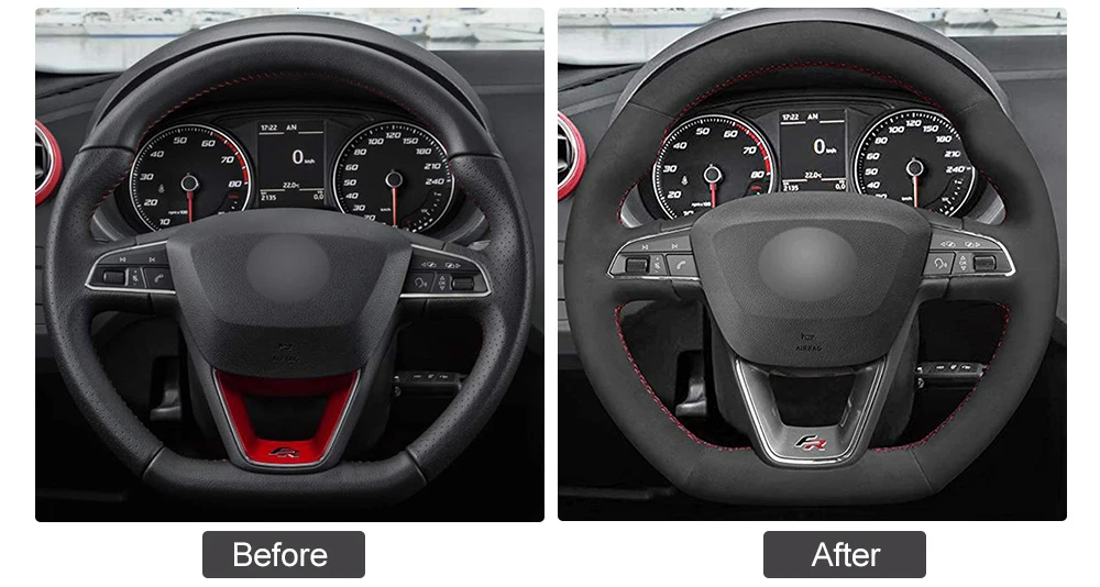 Черный замшевый чехол рулевого колеса автомобиля для Seat Leon Cupra R 2013- Leon ST Cupra 2013- Ateca Cupra