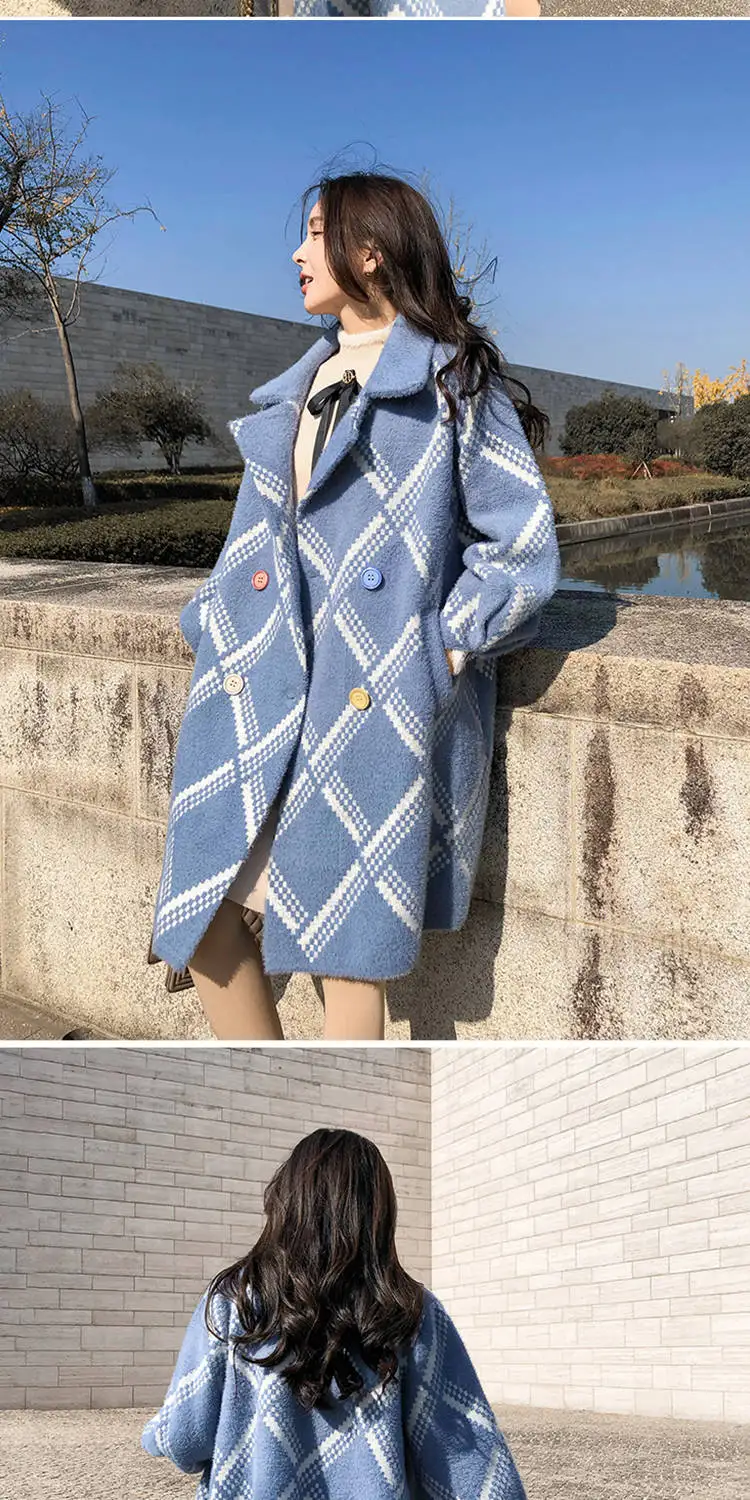 Зимнее корейское пальто женское модное винтажное Норковое меховое Свободные пиджаки двубортное пальто с отложным воротником Женское пальто abrigos