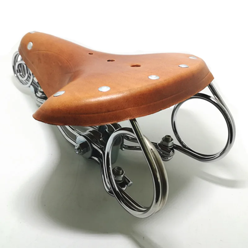 G46 велосипедное седло Винтаж воловья кожа седло усиленная пружинная металлическая рама старый стиль велосипедное седло - Цвет: TDX3 brown