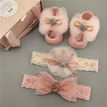  New 3Pcs/Set Lace Flower Baby Girl Headband Socks Sets Crown Bows Newborn Hairband Headwear Kids Gifts Girl Hair Accessories 