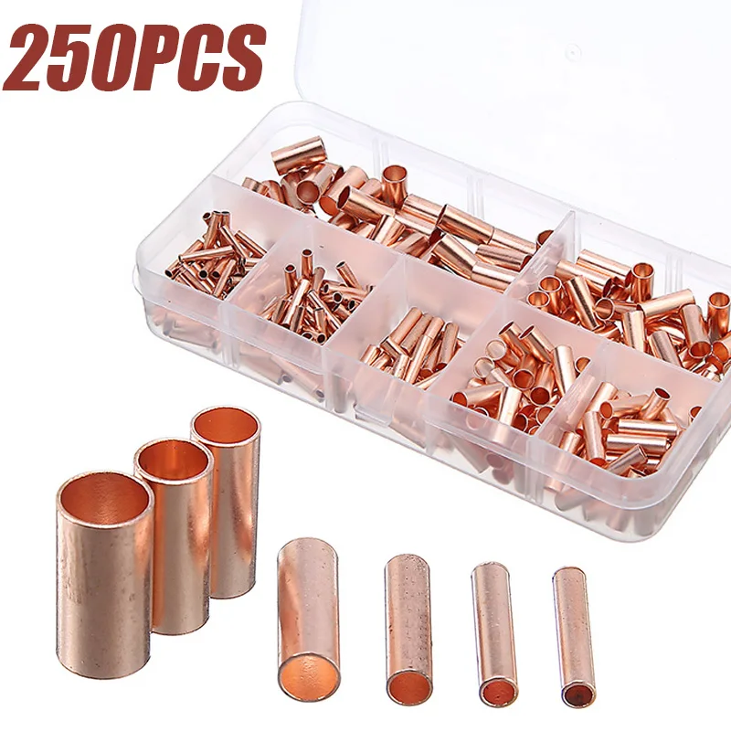 

250PCS Copper Connecting Pipe Wire Joint Small Copper GT 1-6mm Copper Hole Connecting Tube Wire Connector Hardwares Fitting