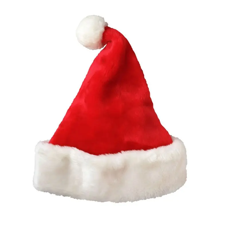 

40x28cm Adult Kids Winter Warm Long Fluffy Plush Christmas Hat High-grade Classic Red White Pompom Ball Santa Claus Cap