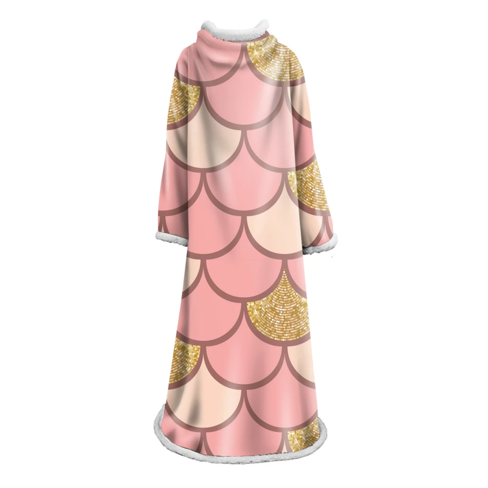 

Blanket With Sleeves 3DPrinted Fish Scales Plush Coral Sherpa Fleece Sofa Blanket For Home Microfiber Warm Outdoor Blanket Manta