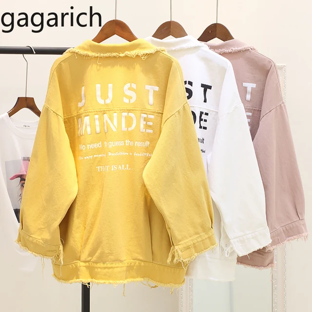 US $25.47 Gagarich Letter Print Boyfriend Jeans Jacket for Women Girl Candy Color Denim Cotton Jacket Lady Co