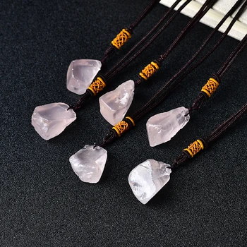 Natural Rose Quartz Stone Crystal Necklace Raw Crystals Healing Stone Pendant Pink Quartz For Men Women Mineral Jewelry For Gift 2