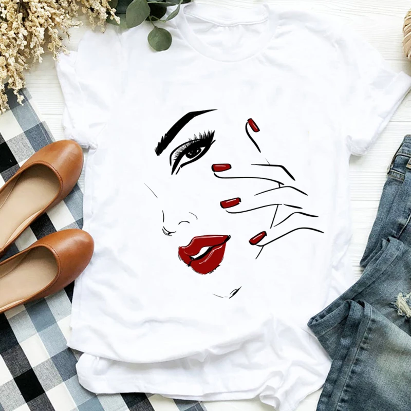 Korean Fashion Oversized T-shirts Aesthetic Women Top Graphic Kpop Female Clothing Anime Art Eyelash Printed Lady White T Shirt 1