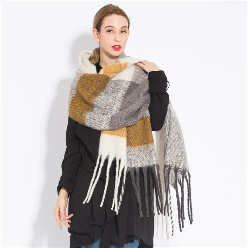 Роскошный брендовый зимний теплый клетчатый шарф для женщин, длинный шерстяной шарф кашемировая шаль, женский зимний шарф - Цвет: 9