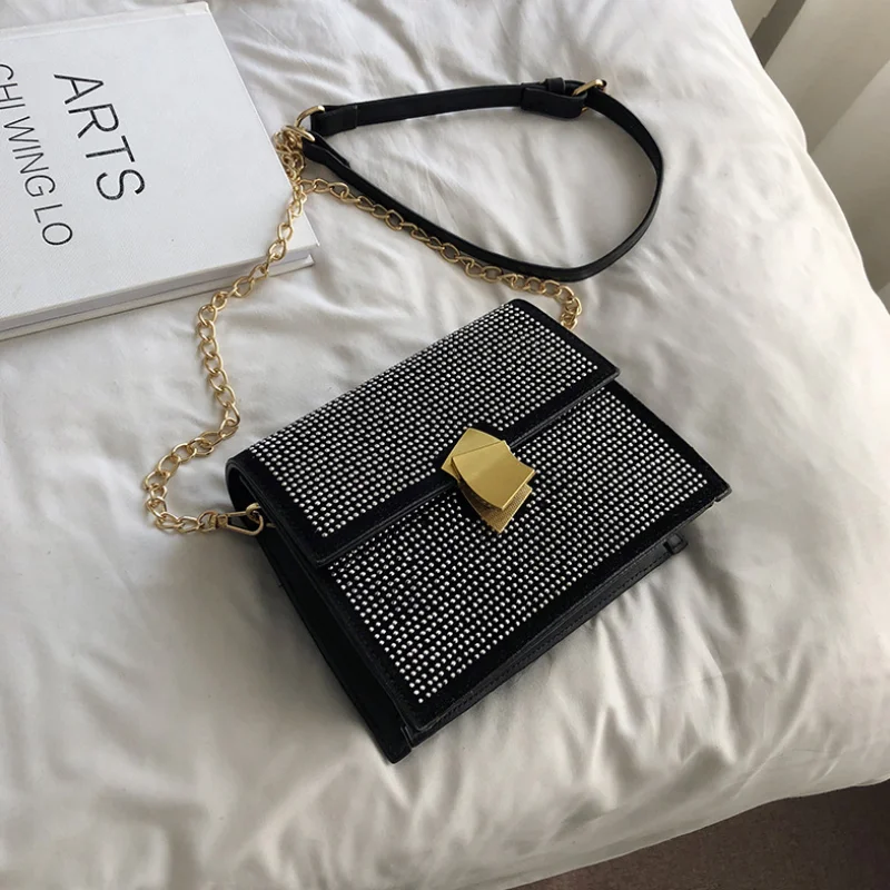 2019 новая женская сумка на замке цепная через плечо Горячая дрель цепь маленькая