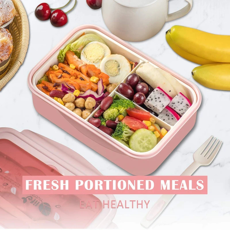 Bento коробки для взрослых-Bento Ланч-бокс для детей с ложкой и вилкой-прочный, герметичный для еды на ходу, без BPA