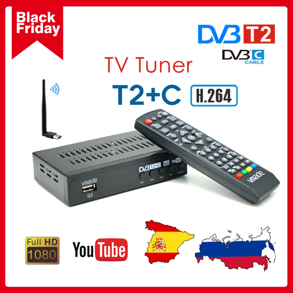 Vmade 2020 dvb t2 + c приемник ТВ цифровой телеприставка наземный Поддержка youtube USB wifi