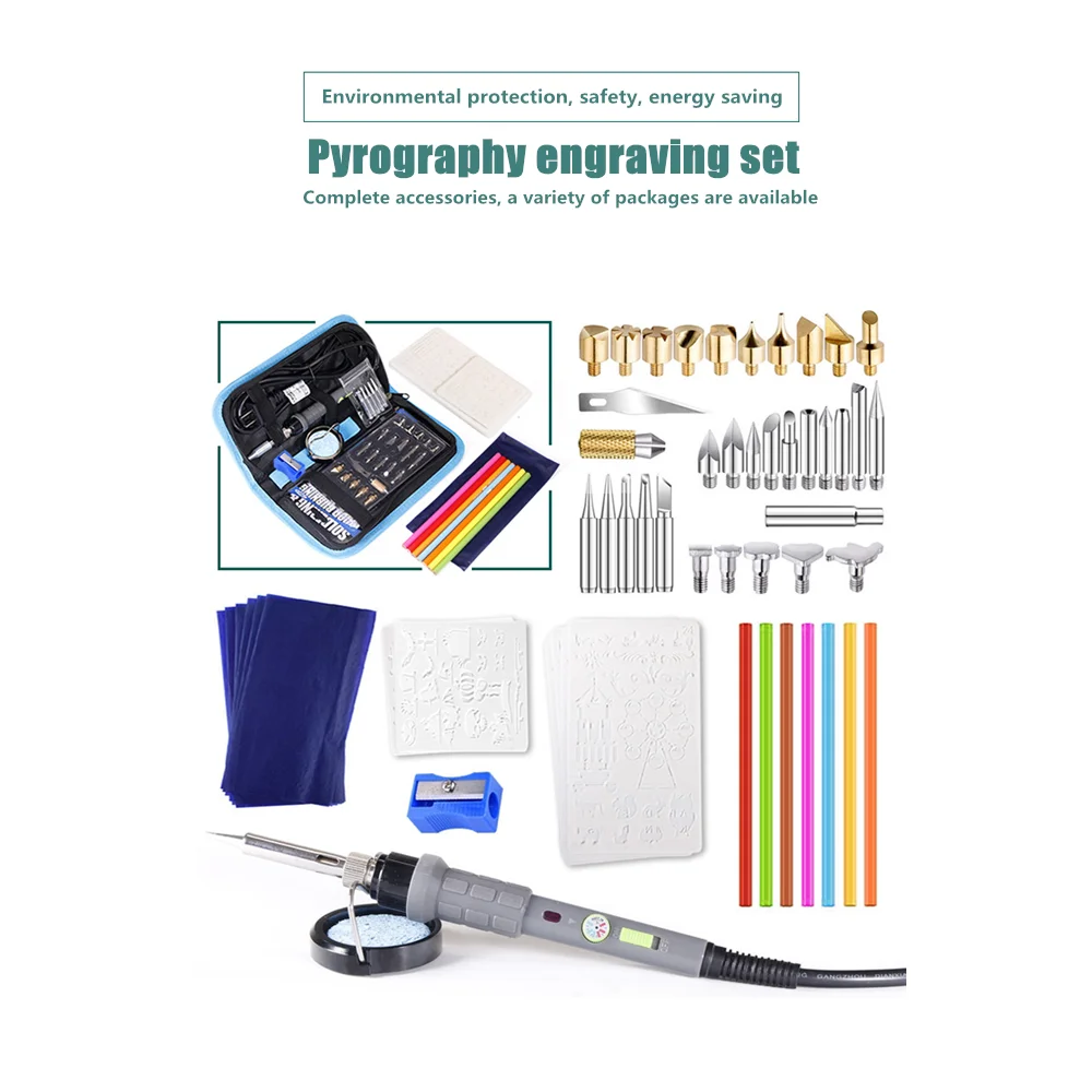 PJLSW Wood Burning Kit Carving Pyrography Pen Kit 60W Adjustable Temperature Soldering Iron Welding Wood Embossing Burning set