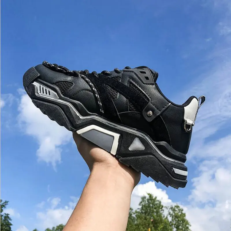 Мужская обувь для бега; дышащая прогулочная спортивная обувь; мужская обувь на шнуровке; мужские кроссовки на толстой подошве; C33-19 - Цвет: Черный