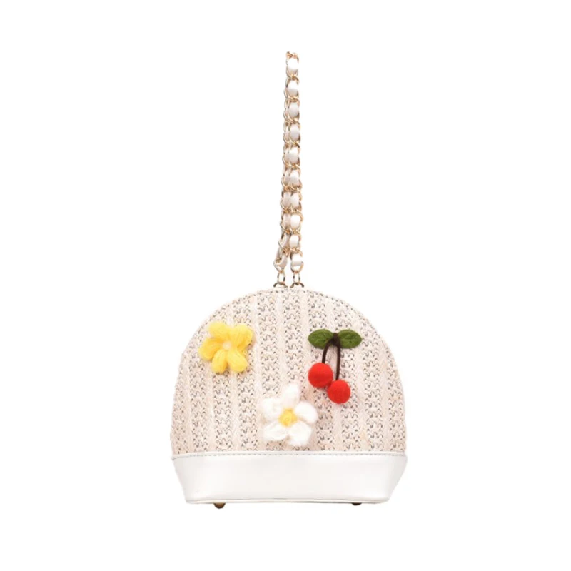 Shell Type Woven Shoulder Bag Handbag Three-Dimensional Flower Cherry Lady Messenger Bag - Цвет: White