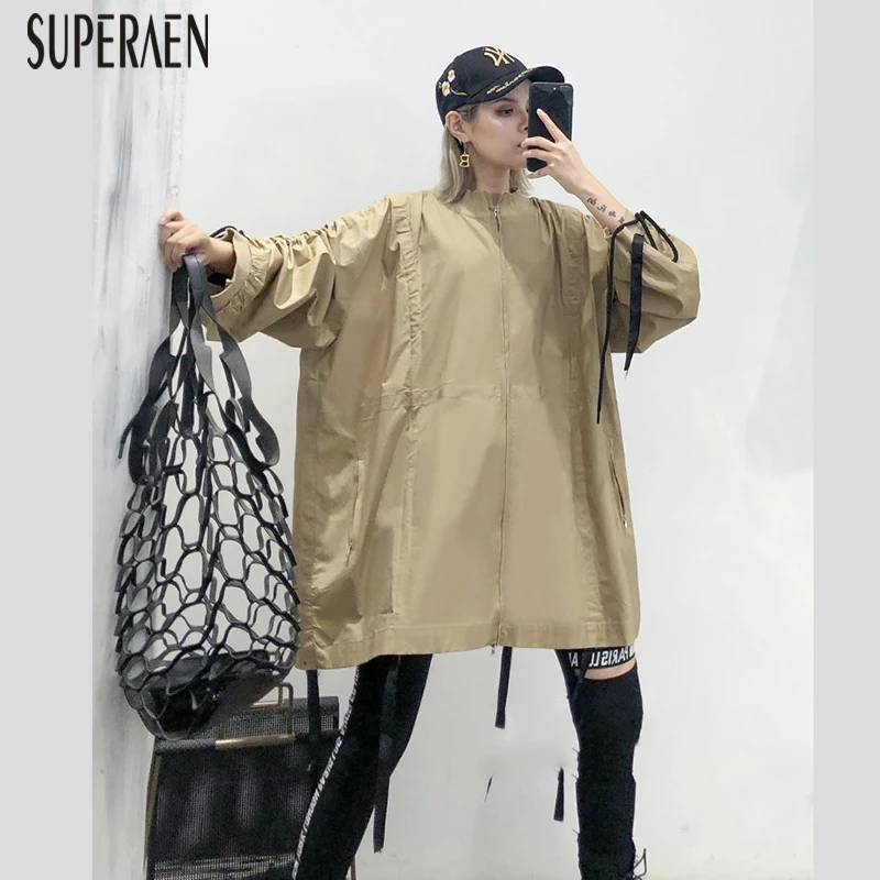 

SuperAen Windbreaker Female Europe Spring and Autumn 2019 New Trench Coat for Women Pluz Size Drawstring Women Clothing