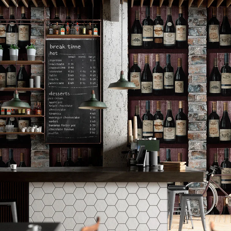 

beibehang Retro nostalgic brick grain wood grain red wine fashion wine cabinet wallpaper restaurant bar cafe KTV wallpaper