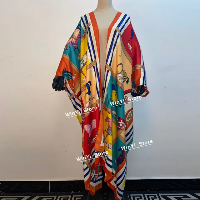 Kuwait Autumn 2020 WINYI Women Cardigan Loose Long Dress Cocktail Party Boho Maxi African Holiday Batwing Sleeve Silk Robe 3