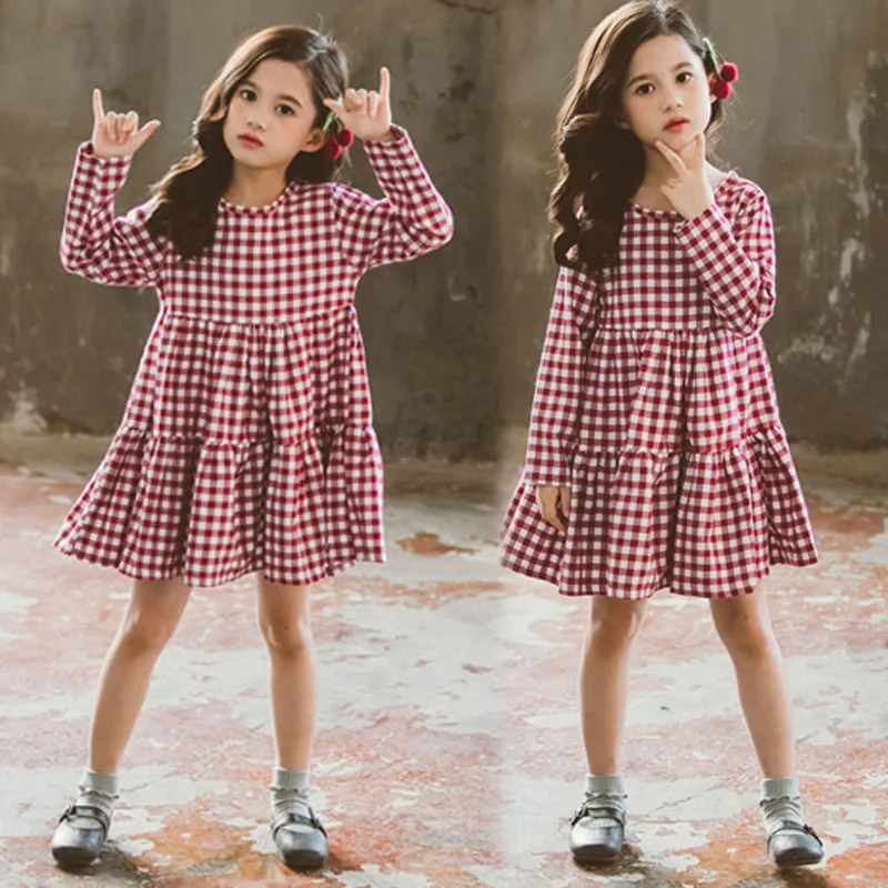 Plaid Dress Girl Autumn Bow-knot Winter Girl Dresses Long Sleeve Kids Clothing Casual Children Costume 4 5 6 7 8 10 12 Year