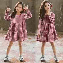 Plaid Dress Girl Autumn Bow-knot Winter Girl Dresses Long Sleeve Kids Clothing Casual Children Costume 4 5 6 7 8 10 12 Year