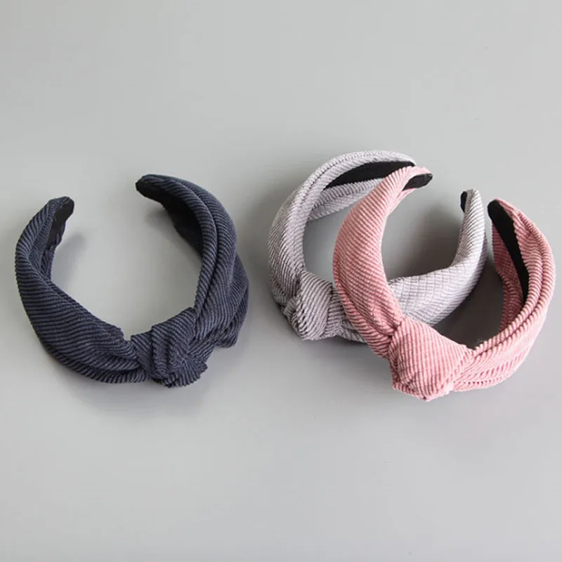 1Pc Fashion New Girl Solid Hairband Wide-brimmed Headband Children Corduroy Headdress Autumn And Winter Safety Hair Accessories