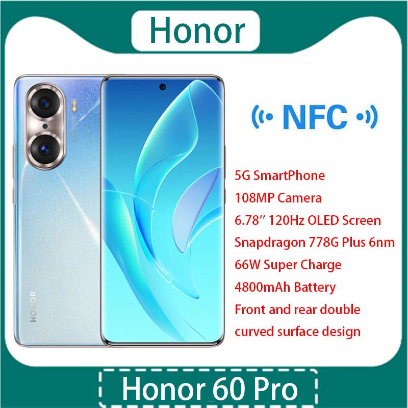 Original New Official Honor 60 Pro 5G Cell Phone 6.78inch OLED Snapdragon778G Plus 4800Mah 66W Super Charge 108MP Camera NFC ddr4 ram