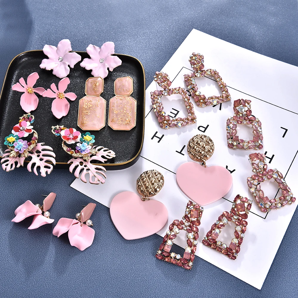

Ztech Unique Spring Pink Color Gold Metal Drop Crystal Stone Beads Tassel Women Earrings 2020 Za Wedding Jewelry Factory Price