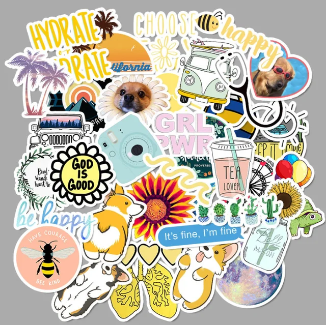 50 листов в ПВХ наклейки VSCO желтый маленький свежий щенок Путешествия Серии водонепроницаемый наклейки автомобильный чемодан DIY граффити наклейки