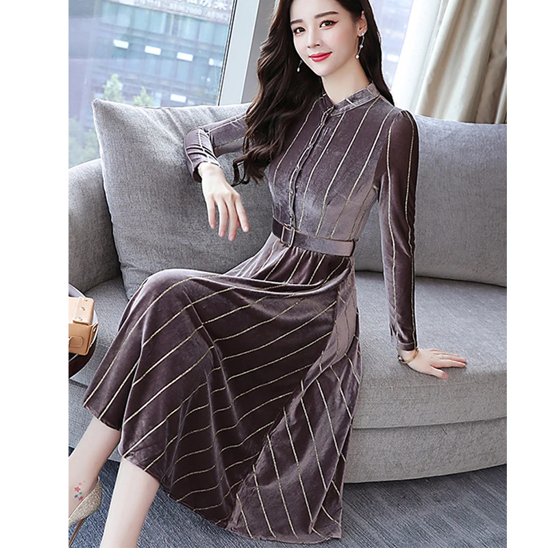 2019 Новое Осеннее Полосатое Платье женское свободное повседневное