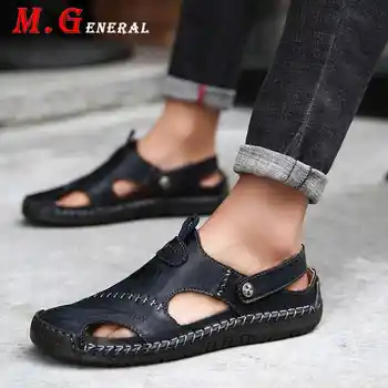 

Beach Summer Men's Shoes Man Casual Sandals Men Leather Comfortable Soft Slippers Rubber Mens Shoes Slip-on Sandalias 2020 C18
