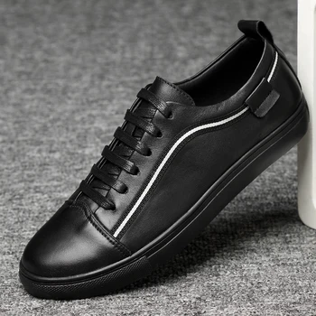 

Spring Mens Fashion Casual Sneakers Comfortable Leather Men Shoe Black Lace Up Sneakers For Mens High Quality Adult Casual Shoes
