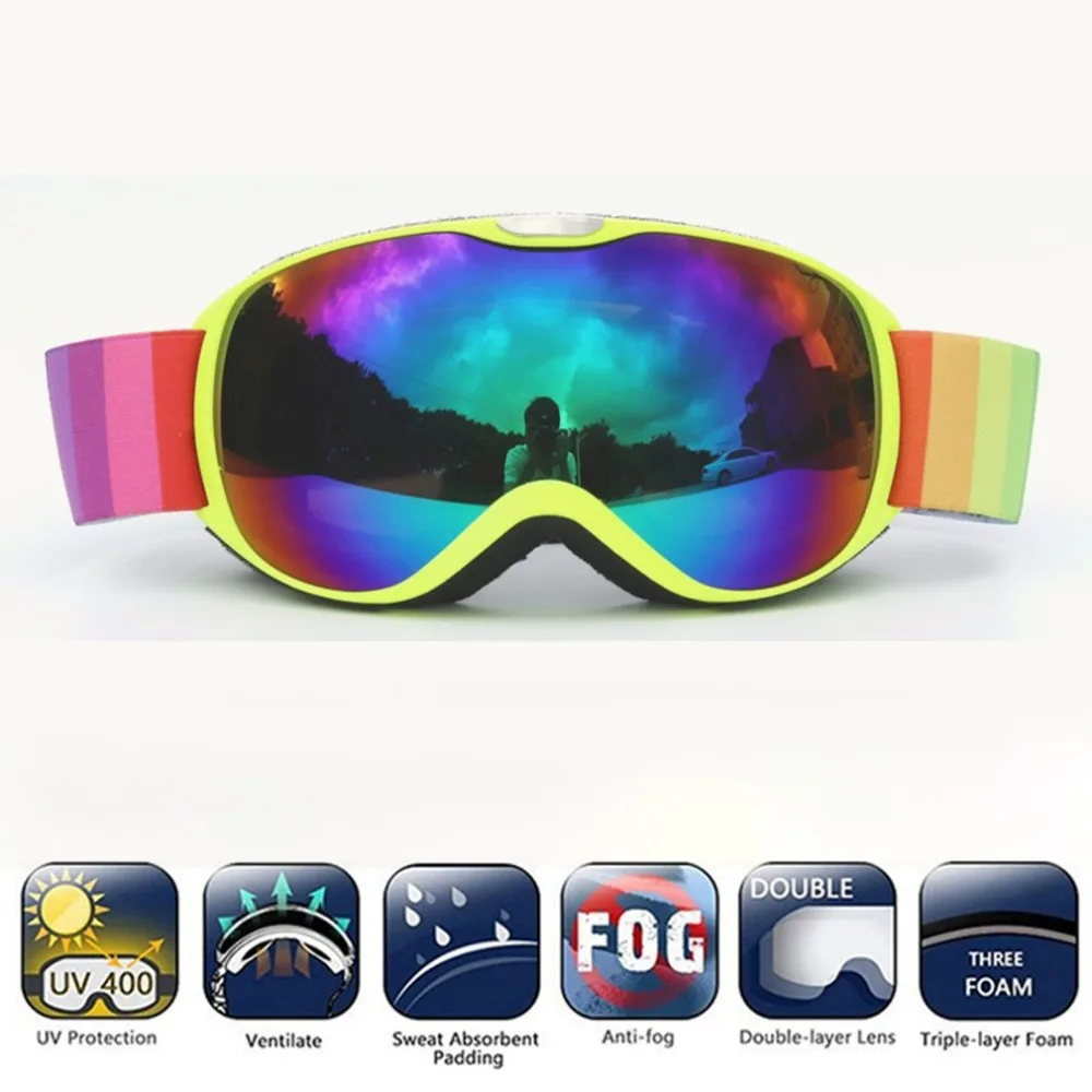 Детские очки, двухслойные, анти-туман, лыжные очки, прочные очки, большая Лыжная маска, очки для катания на лыжах, для мужчин и женщин, сноуборд, очки
