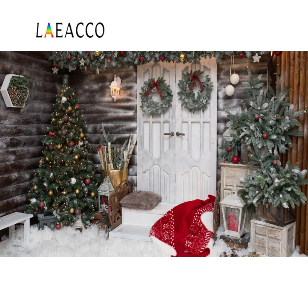 Laeacco Рождественские фоны двор сосновый дом крыльцо Снежный светильник детский портрет фотографические фоны фотосессия Фотостудия