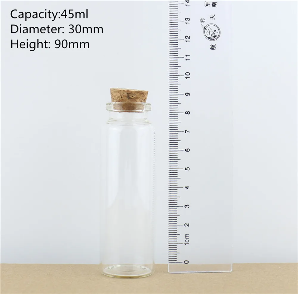 24pcsLot 45ml 3090mm Glass Bottles Cork Crafts Jars Cork Stopper Mini Transparent Empty DIY Wishing Glass Bottles Gift (1)