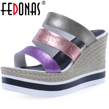 

FEDONAS Fashion Wedged Platforms Women Sandals Top Quality High Heels Pumps 2020 Spring Summer Famale Wedding Newest Shoes Woman