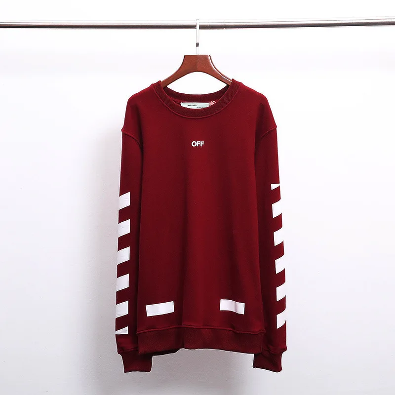OFF-WHITE OW VIRGIL ABLOH trend свободная хип-хоп Уличная с длинным рукавом с круглым вырезом в полоску плюс бархатная мужская толстовка с капюшоном куртка