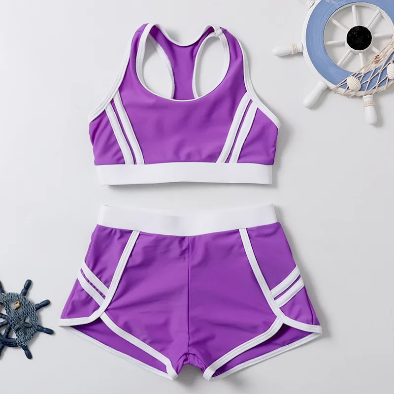 2pcs purple 9403 Kleine Kinder/детский купальный костюм для девочек; комплект бикини из 3 предметов; одежда для купания для девочек; пляжная одежда - Цвет: 2pcs purple 9403