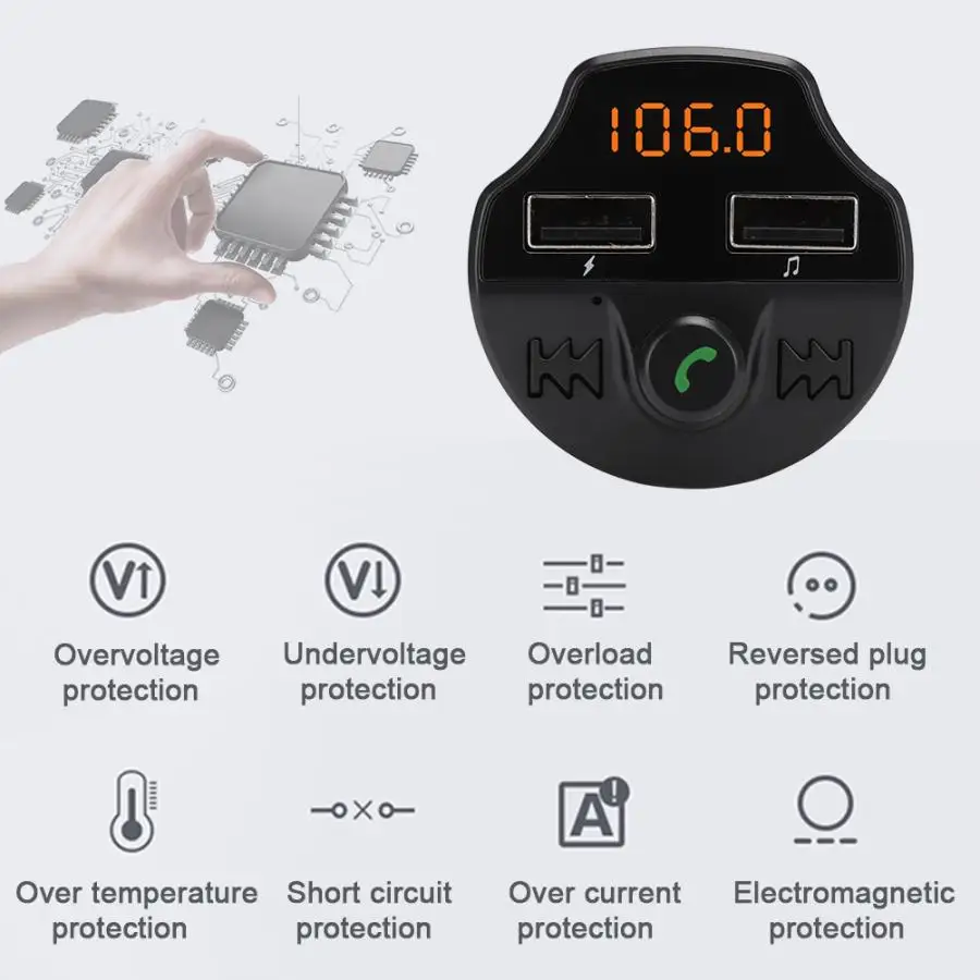 T66 Bluetooth 5,0 автомобильный музыкальный mp3-плеер аудио fm-передатчик модулятор для Android/IOS