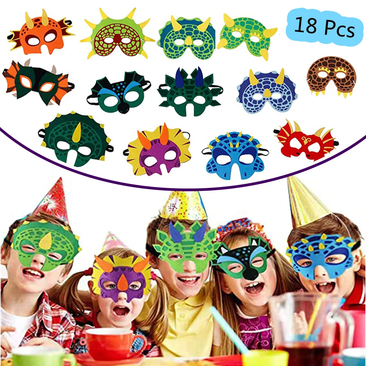 6/8/12/18 Pcs Dinosaur Party Masks Elastic and Felt Child Maques Foam Dragon Face Mask for Kids Themed Masquerade Halloween Gift halloween mask party masks