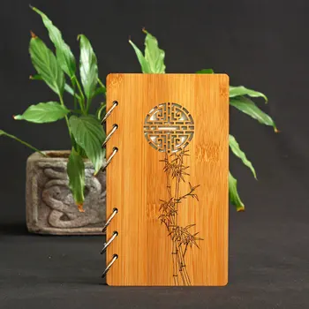 

A6 bamboo notebook 6 Spiral rings binder Retro Business Notepad Office Daily Work Diary Series Notebooks planner Gift Stationery