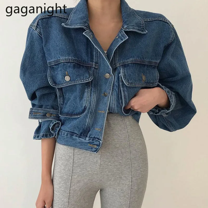 Куртка Gaganight женская джинсовая Короткая Повседневная винтажная верхняя одежда
