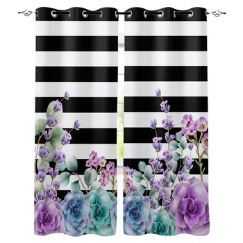 

Succulents Stripes Watercolor Window Curtains Living Room Boys Children Bedroom Kids Room Cortina Window Treatment